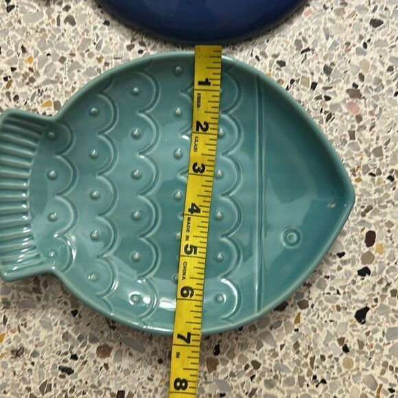 Crate & Barrel ceramic fish cocktail plates blue green white turquoise - Picture 4 of 4